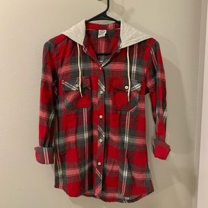 Button down hooded shirt